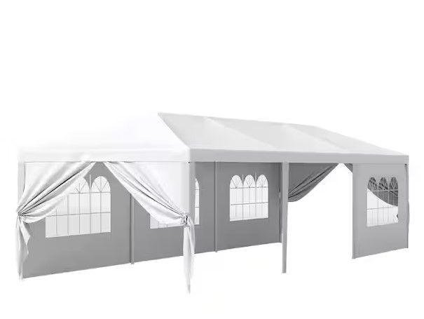 Photo 1 of 10 ft. x 30 ft. White Tent Patio Camping Party Wedding Tent Canopy with 8 Removable Sidewalls


