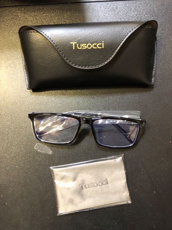 Photo 2 of Tusocci Blue Light Blocking Glasses,Computer/Gaming/Phone/TV Use Anti Eyestrain & UV Glare with Glasses Case - Black Frame