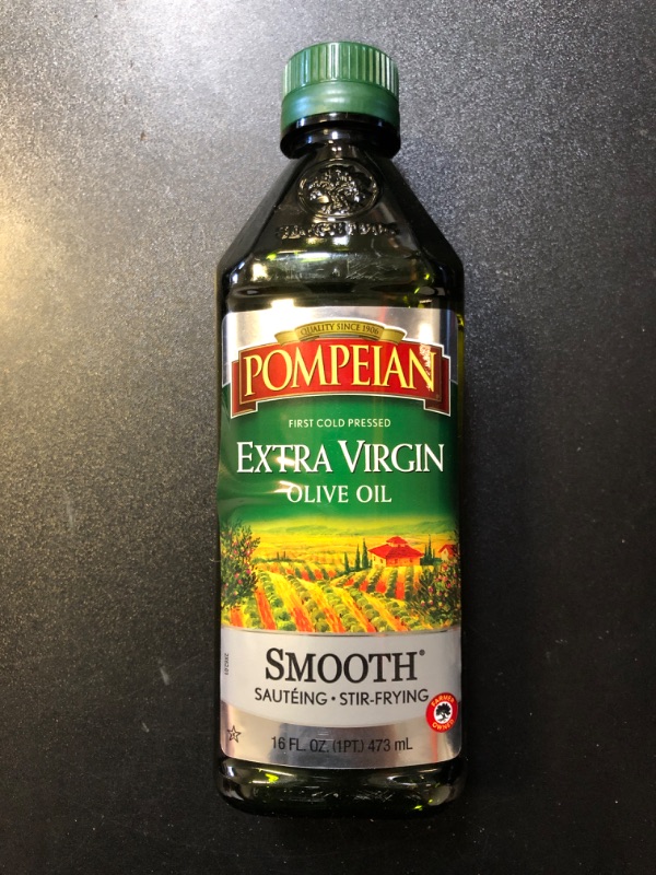 Photo 1 of Pompeian Smooth Extra Virgin Olive Oil, First Cold Pressed, Mild and Delicate Flavor, Perfect for Sauteing and Stir-Frying, Naturally Gluten Free, Non-Allergenic, Non-GMO, 16 FL. OZ., Single Bottle