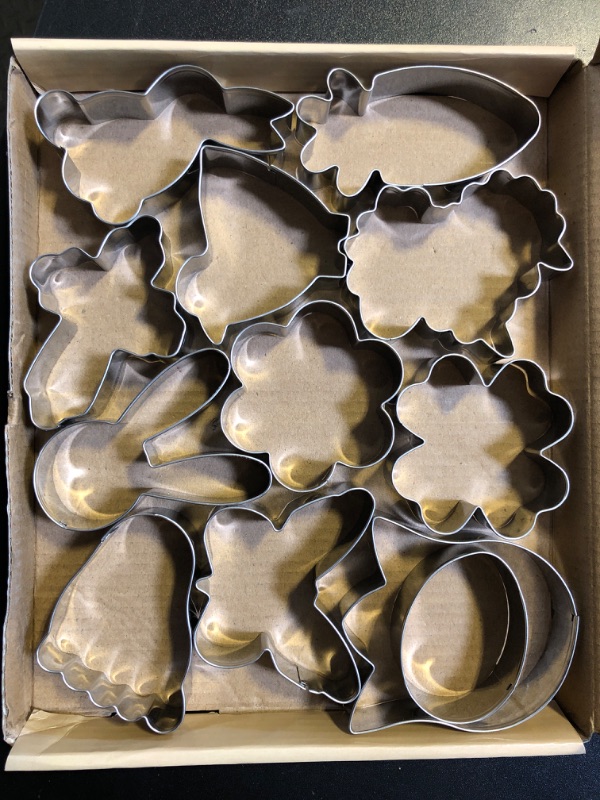 Photo 1 of 12PCS Spring Easter Cookie Cutters, Stainless Steel Metal Biscuit Cutter Molds, Easter Egg Bunny Face Rabbit Carrot Butterfly & Daisy Flower Shaped Sandwich Fondant Molds for Party Supplies Decor