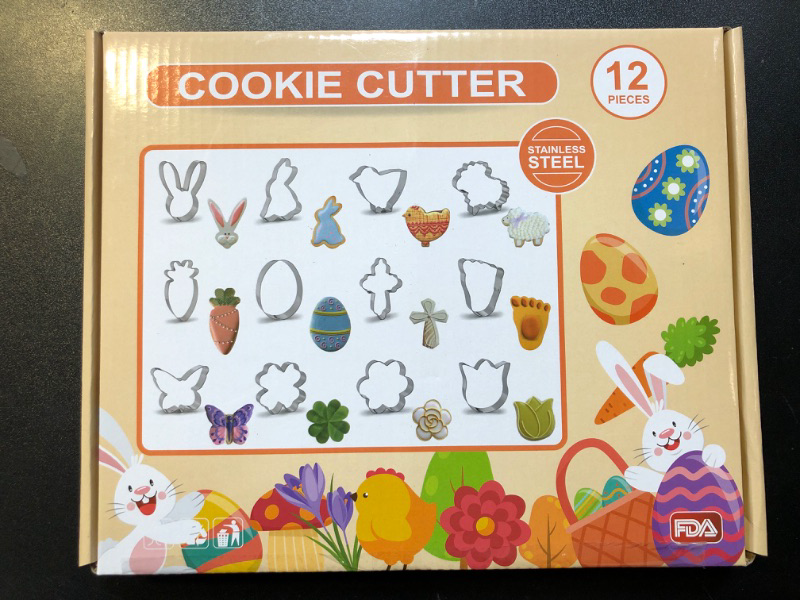 Photo 3 of 12PCS Spring Easter Cookie Cutters, Stainless Steel Metal Biscuit Cutter Molds, Easter Egg Bunny Face Rabbit Carrot Butterfly & Daisy Flower Shaped Sandwich Fondant Molds for Party Supplies Decor