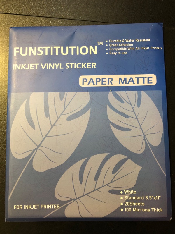 Photo 1 of 20 Premium Printable Vinyl Sticker Paper for Inkjet Printer - 8.5x11 inches Matte Decal Waterproof Vinyl Sticker Paper - Printable Permanent Vinyl Sticker Paper for Laser Printer