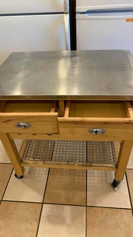 Photo 2 of STAINLESS STEEL TOP ROLLING KITCHEN CART ISLAND 36” X 24” H 36”