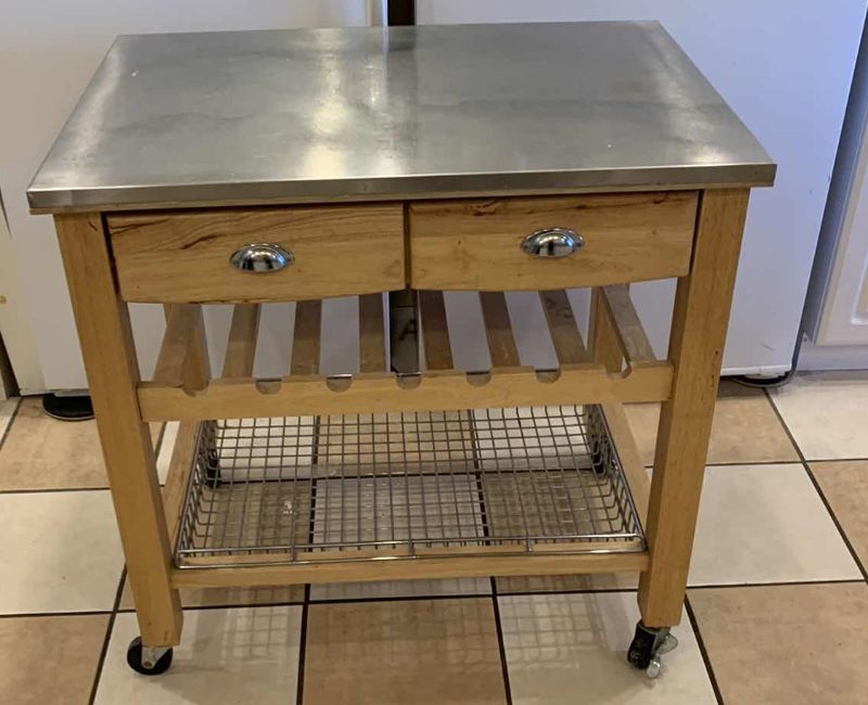 Photo 1 of STAINLESS STEEL TOP ROLLING KITCHEN CART ISLAND 36” X 24” H 36”