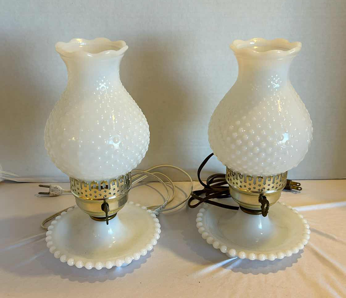 Photo 1 of 2-VINTAGE MILK GLASS HURRICANE LAMPS 