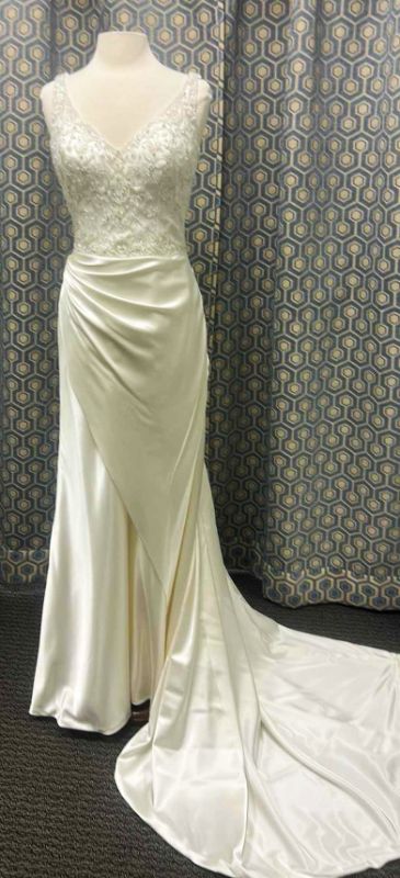 Photo 1 of BRIDAL GOWN “SOPHIA TOLLI, IVORY STRETCH SATIN V-NECK SLIM A-LINE SIZE 10 
