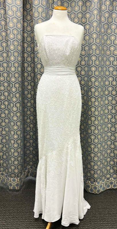 Photo 1 of BRIDAL GOWN STRAPLESS WHITE WEDDING DRESS WITH FITTED BODICE, WRAP AROUND SASH, SIZE 2 