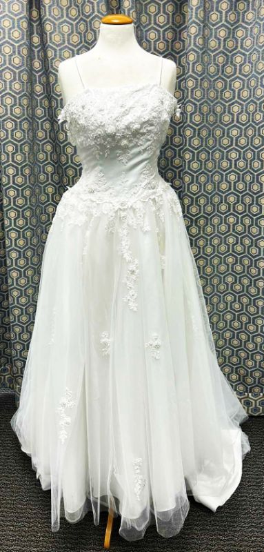 Photo 1 of BRIDAL GOWN, “LADY ELEANOR”, FULL SKIRT, LACE-OVER SATIN, WHITE, SIZE 8
