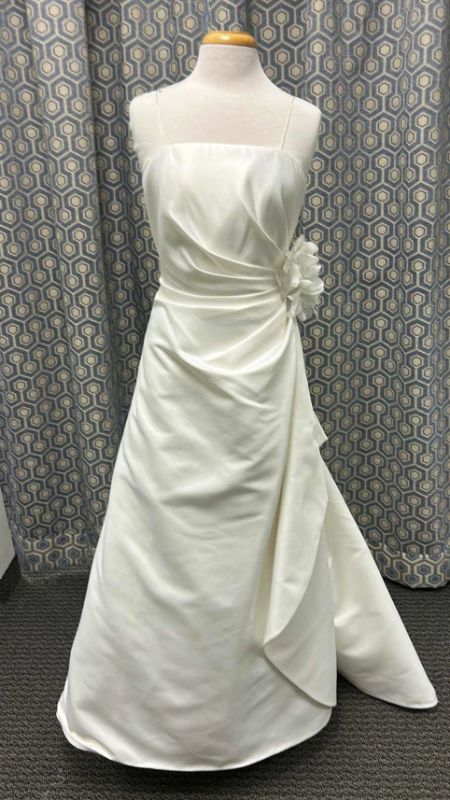 Photo 1 of BRIDAL GOWN, “GALINA” ONE-PIECE STRAPLESS, A-LINE GOWN, ORGANZA ROSETTE ACCENTS, DROPPED HIP, SIZE 10