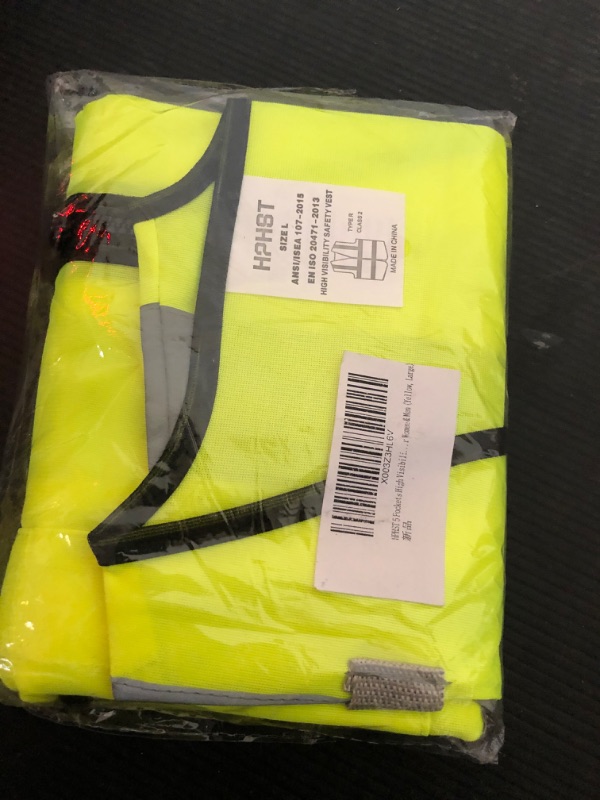 Photo 2 of Size L--HPHST 5 Pockets High Visibility Reflective Safety Vest,Zipper Front, Meets ANSI/ISEA Standards for Women & Men (Yellow, Large)