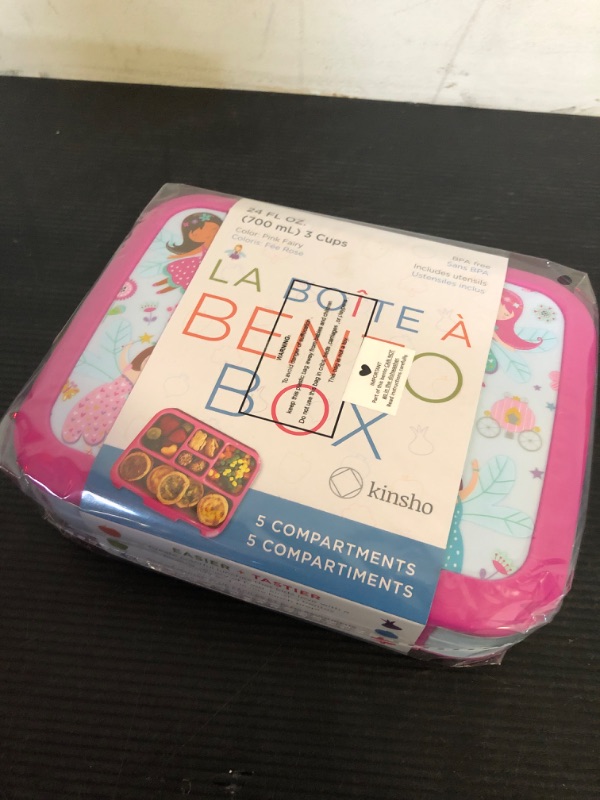 Photo 2 of kinsho Bento Lunch Box for Kids Toddlers Girls, 5 Portion Sections Secure Lid, Microwave Safe BPA Free Removable Tray, Pre-School Kid Daycare Lunches Snack Container Ages 3 to 5, Pink Fairy Princess