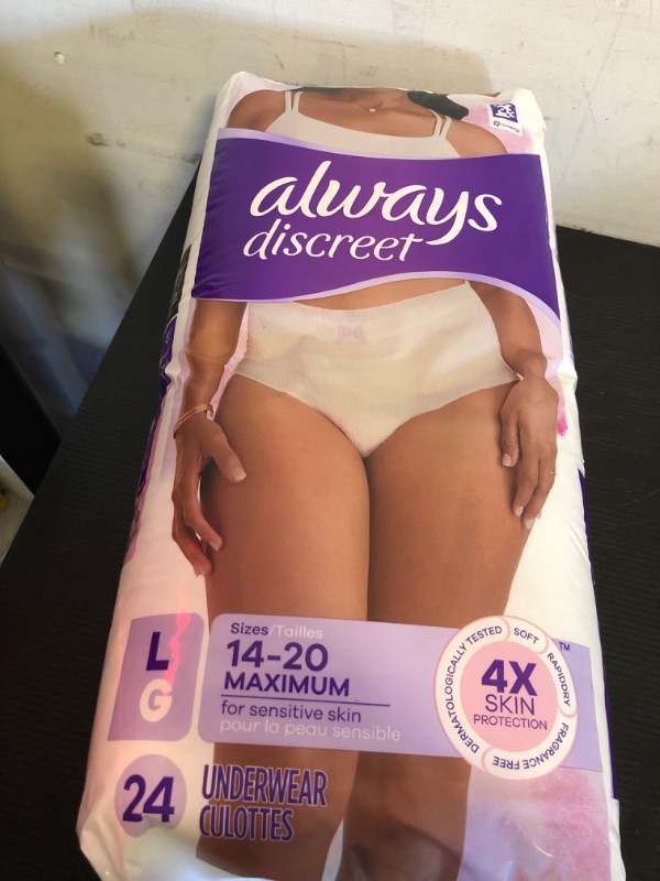 Photo 2 of Always Discreet Sensitive, Incontinence & Postpartum Underwear for Women, Maximum Plus Protection, Large, 24 Count (Packaging May Vary)