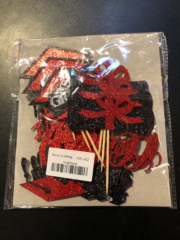 Photo 1 of 2024 Graduation Cake Decorations - Black, Red