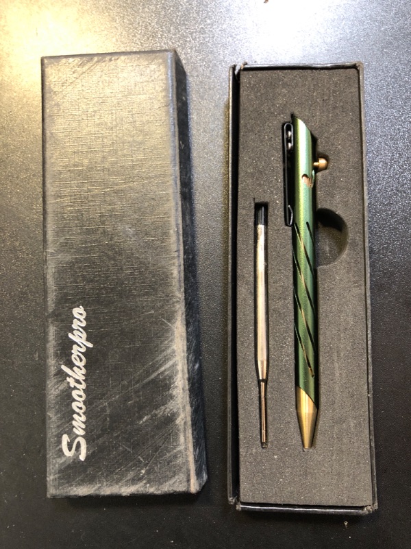 Photo 2 of SMOOTHERPRO Bolt Action Pen with Brass Cap Stainless Steel Pen Clip Balanced Weight Compatible with Parker Gel Refills for Office Car Pocket Signature Outdoor Green (TP331GN)