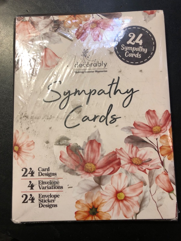 Photo 1 of Decorably Assorted Cards with Envelopes & Stickers - 24 Pack Assorted Sympathy Cards with Envelopes, Condolences Card with Printed Message Inside, 6x4in Sympathy Cards Assortment Box with Envelopes