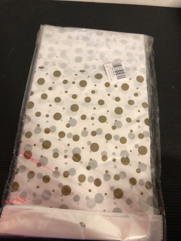 Photo 1 of 2 Pack Christmas Plastic Tablecloths Disposable Xmas Table Covers Table Cloths BBQ Picnic Birthday Christmas Party Covers Waterproof Oil-proof Table Cloth Thin White with Dot Table Cloths 54 x 108 In