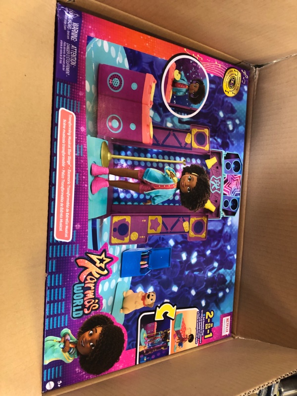 Photo 2 of Mattel Karma’s World Toy Playset with Doll & Accessories, Transforming Musical Star Stage Set with Lights & Sounds, 2-in-1 Bed to Stage