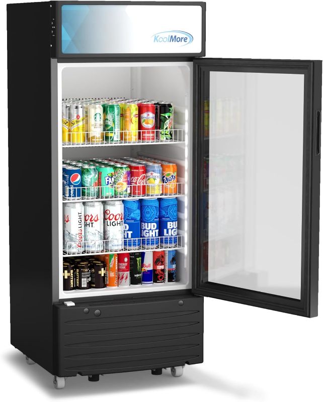 Photo 1 of KoolMore KM-MDR-1D-6C 6 Cu. Ft. Commercial One Glass Door Display Upright Beverage Refrigerator Cooler Merchandiser-22.8 in. x 21.4 in. x 52.7 in. [Black]
