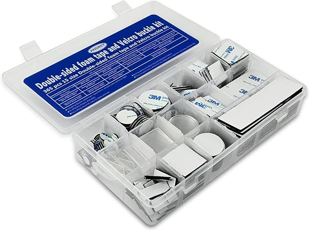Photo 1 of ANDREY Double Sided Foam Tape and Velcro Buckle Kit - 365 Pieces, 15 Sizes