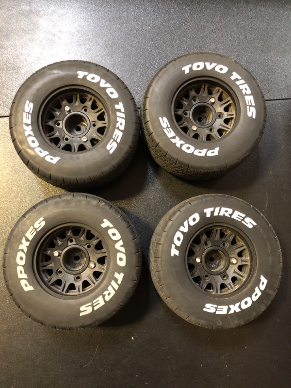 Photo 1 of Chanmoo 1/10 RC Short Course Truck Tires And Wheels With 12mm 14mm 17mm Hex 113mm 1/8 Rubber Tyres For 1/8 or 1/10 Scale On Road Car HSP Sonic 94102 GT PTG-2 Tamiya TT02 RC Racing Car 4PCS (Black A)