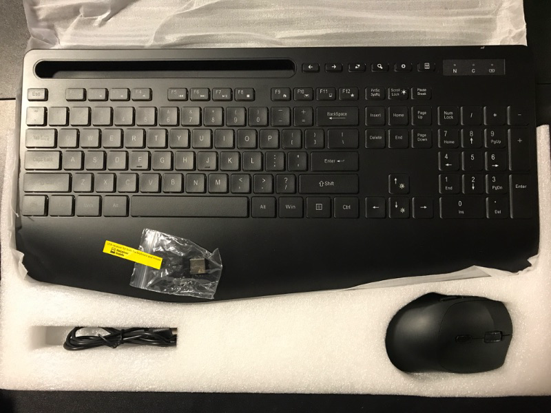 Photo 1 of Wireless Keyboard and Mouse Combo, 9 Backlit Effects, Wrist Rest, Phone Holder, 2.4G Lag-Free Ergonomic Keyboards, Rechargeable Silent Cordless Set for Computer, Laptop, PC, Mac, Windows
