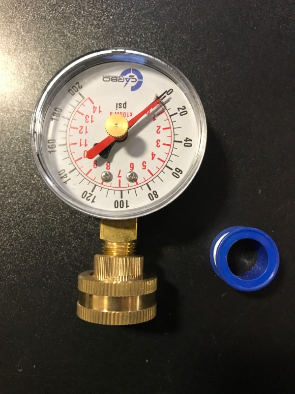 Photo 2 of 2-1/2" Pressure Gauge, Water Pressure Test Gauge, 3/4" Female Hose Thread, 0-200 PSI with Red Pointer