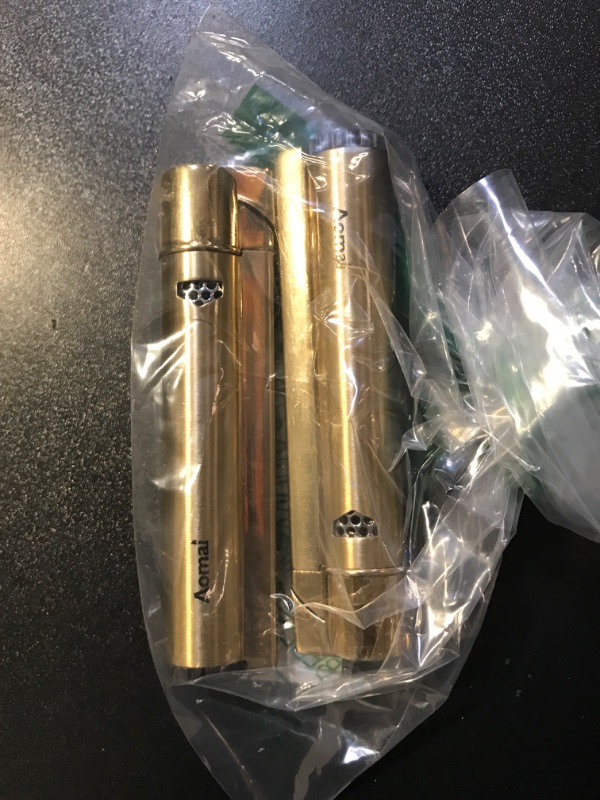 Photo 2 of 2 Pack Butane Refillable Torch Lighter Fuel Window Viewable Portable Single Jet Flame Adjustable (No Gas) (Gold)