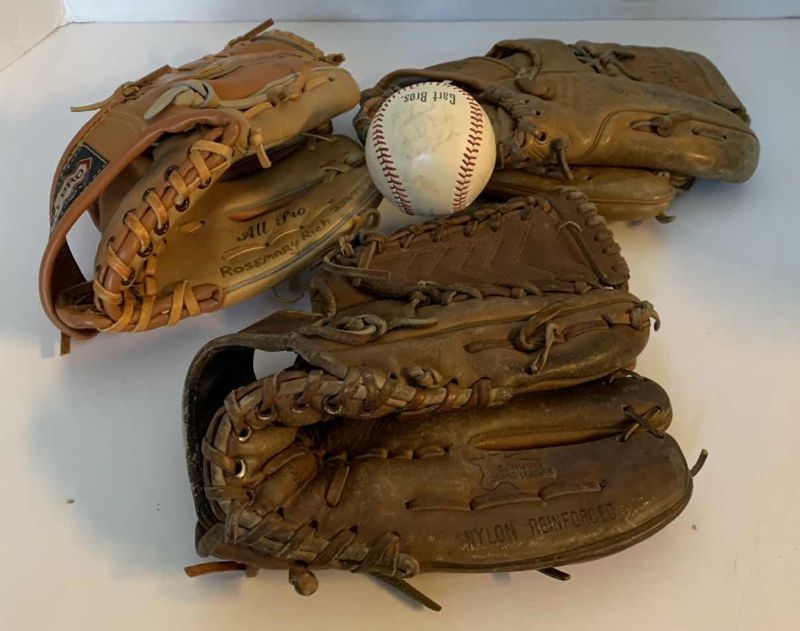 Photo 2 of 3-CHILDRENS BASEBALL GLOVES AND SIGNED DENVER BEARS BASEBALL