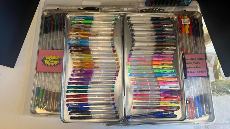 Photo 1 of 4 SETS OF COLORED GEL PENS WITH CARRYING CASE AND MARKERS