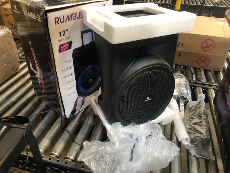 Photo 1 of **SOLD FOR PARTS**
Max Power Rumble 12" Woofer Bluetooth Trolley Speaker with Stand
