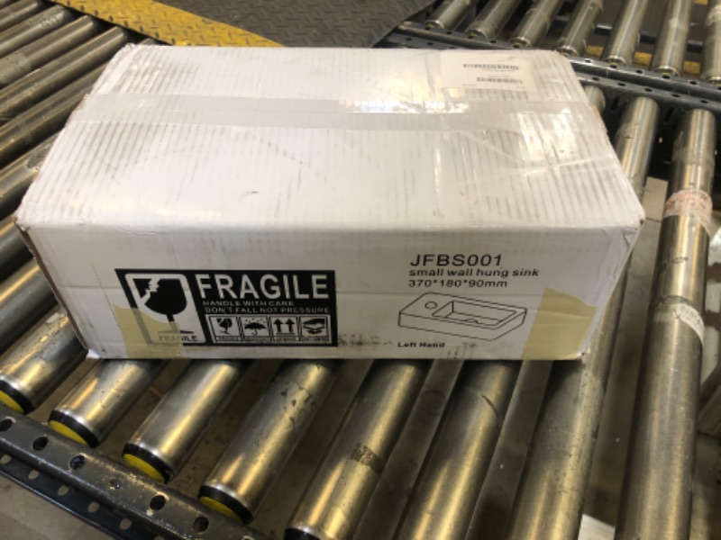 Photo 1 of J-FAMILY Small Wall Mount Bathroom Sink Rectangle Porcelain Ceramic Mini Vanity Vessel Sink Small Wash Hand Basin,Left Hand