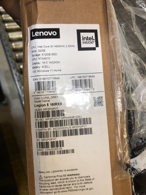 Photo 4 of ***** LAPTOP ONLY ***** Lenovo Legion 5i - 16” Display - Intel Core i9-14900HX - NVIDIA GeForce RTX 4070-32GB RAM - 512GB SSD - G-SYNC - Windows 11 Home - USB-A and USB-C Ports - Privacy Shutter Camera - Luna Grey