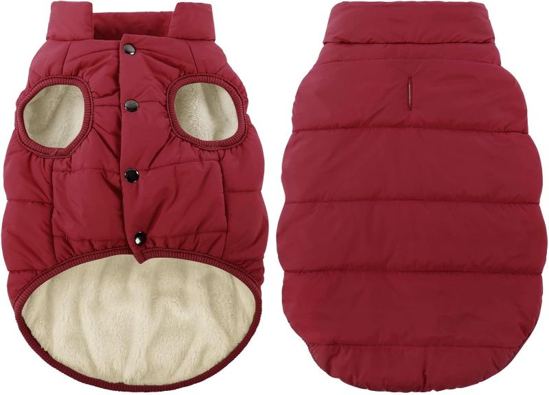 Photo 1 of ASENKU Windproof Dog Winter Coat Waterproof Dog Jacket Warm Dog Vest Cold Weather Pet Apparel with 2 Layers Fleece Lined for Small Medium Large Dogs (Red, L)