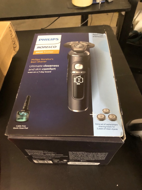 Photo 2 of Philips Norelco Shaver Series 9000 Prestige, Wet and Dry Electric Shaver, Lift & Cut Shaving System, SenseIQ Technology, Precision Trimmer, Cleaning Pod, Premium Pouch, Black Matte, Model SP9840/90