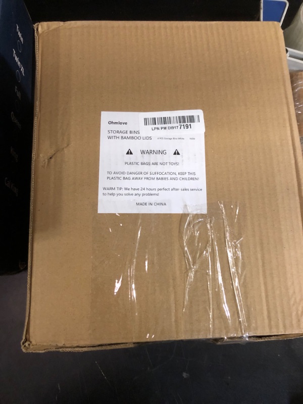 Photo 1 of 4 Packs Storage Bins with Bamboo Lids - Plastic Storage Containers with Lids Stackable Storage Box: Storage Baskets for Organizing Desktop Closet Playroom Classroom Office, White