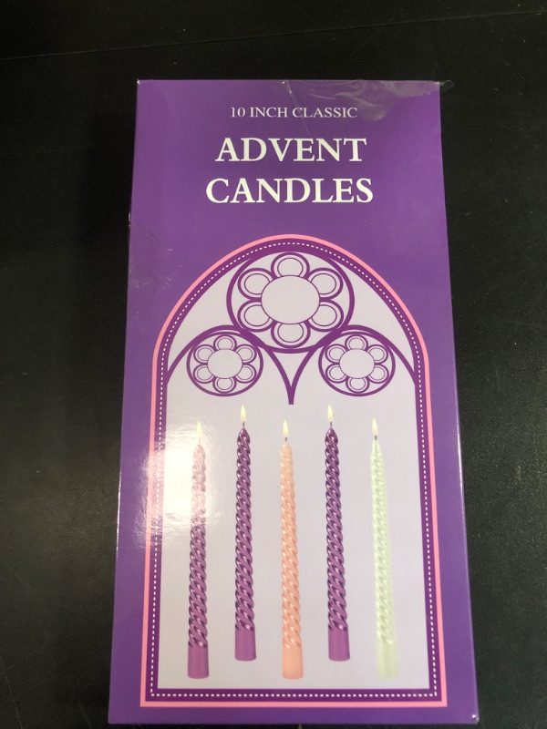 Photo 2 of 10 inch Advent Candles Set of 5,Elegant Long Candle Sticks,3 Purple 1 White 1 Pink Ture Dripless Taper Candles, Nativity Scene Candlesticks