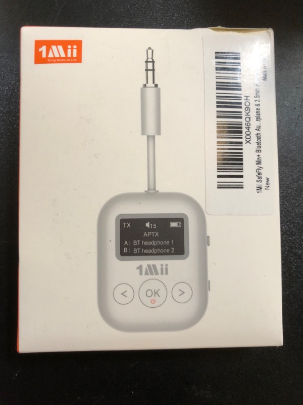 Photo 1 of 1Mii SafeFly Min+ Bluetooth Transmitter and Receiver,Bluetooth Adapter for Airplane, Supports to 2 AirPods/Headphones,Use with Any 3.5mm Jack on Airplanes, Gym, TVs, Car, Home, Boat(White)