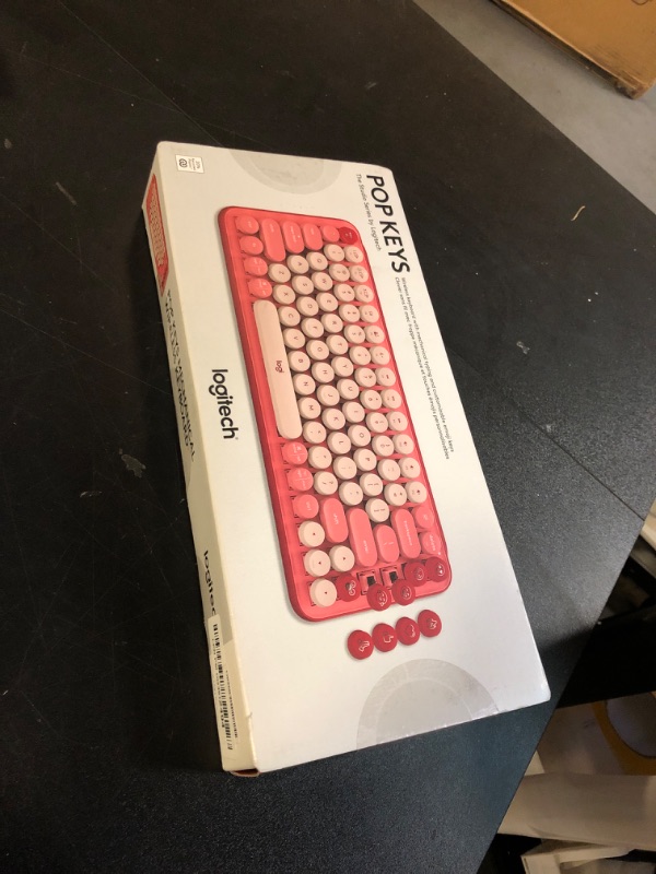 Photo 1 of Logitech POP Mechanical Wireless Keyboard with Customizable Emoji Keys, Durable Compact Design, Bluetooth or USB Connectivity, Multi-Device, OS Compatible - Heartbreaker Rose