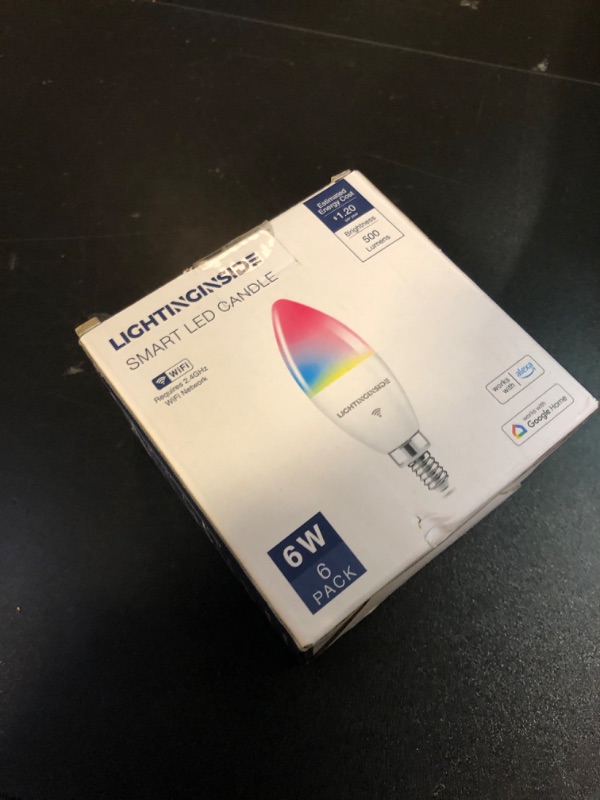 Photo 1 of Lightinginside Candelabra Smart Light Bulbs 60W Equivalent, 500LM 6W E12 LED Bulb Compatible with Alexa/Google Home, RGBCW Candle Bulb for Chandelier, No Hub Required, 2.4G WiFi Only, ETL Listed, 6PCS