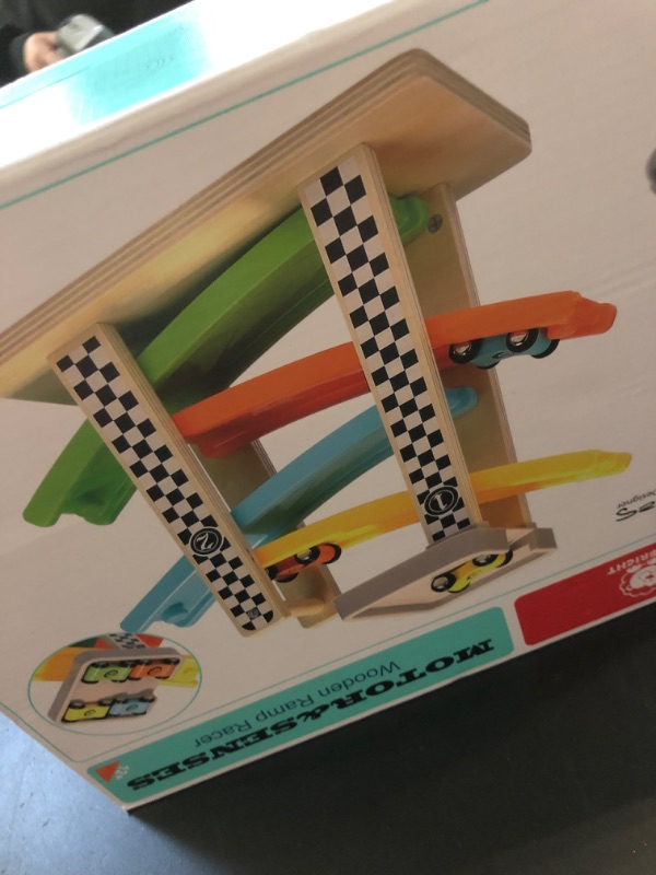 Photo 2 of TOP BRIGHT Toddler Toys for 2 Year Old Boy and Girl Gifts Wooden Race Track Car Ramp Racer with 4 Mini Cars