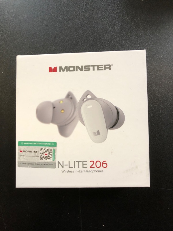 Photo 2 of Monster N-Lite 206 Bluetooth Earbuds, True Wireless Earbuds with Clear Talk, Bluetooth 5.4 Earphones Headphones Built-in Mic, Touch Control, Comfortable Fit, Type-C Charging, 25H Playback, White