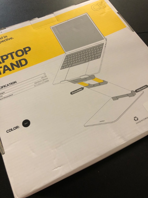 Photo 1 of Nulaxy Height Adjustable Laptop Stand for Desk, Dual Foldable Aluminum Computer Riser, Pull Out Design Ergonomic Sit to Notebook Holder Convertor, Compatible with All 10-17" Laptops, Tablets, Black