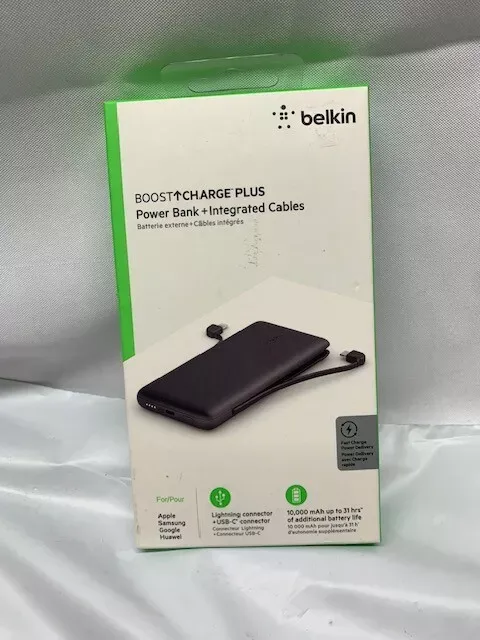 Photo 1 of Belkin Portable Charger, Power Bank 10,000mAh, 23W w/Integrated Lightning Cable & USB-C Cable - iPhone Charger Battery Pack for Apple iPhone 16, 15, 14, 13, Galaxy, Pixel 9, Travel Essentials - Blue