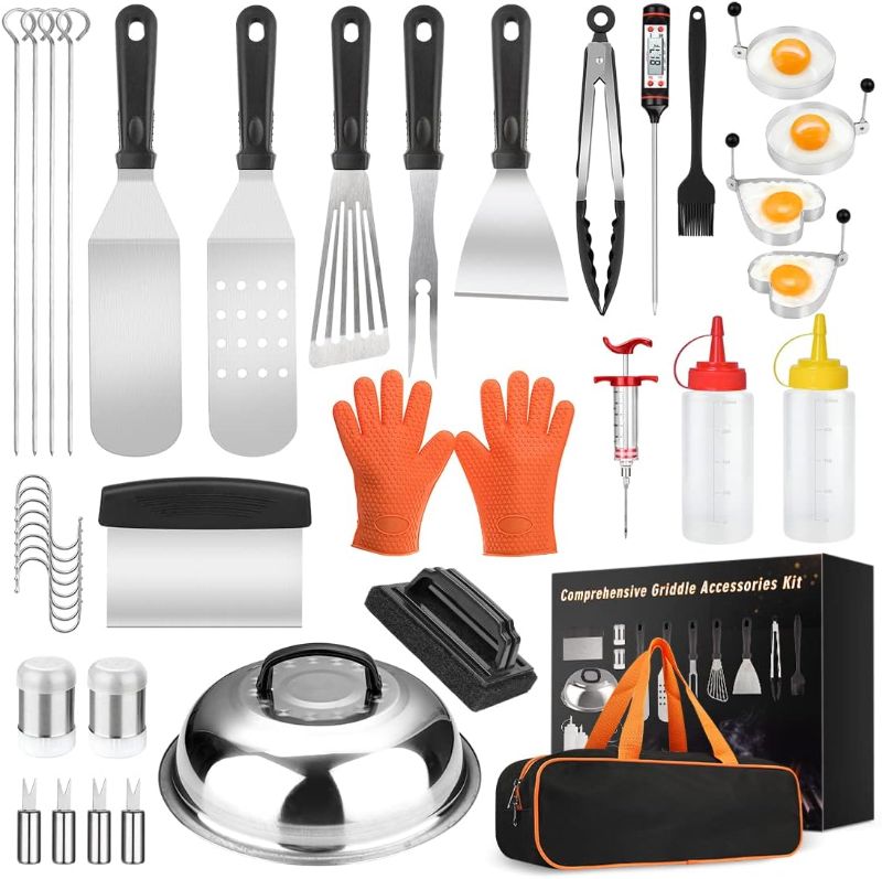 Photo 1 of 39PCS Griddle Accessorie Kits, Outdoor Grilling Tools for Blackstone and Camp Chef, Stainless Steel BBQ Accessorie Grill Spatula Set With Basting Cover Chopper, Scraper, Bottle, Tongs, Egg Mold