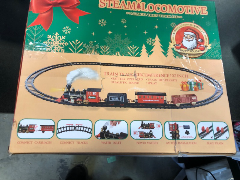 Photo 2 of BainGesk Train Set, Christmas Train Set with Steam, Light and Sounds, Electric Train Toy for Boys & Girls, Christmas Train Set for Under The Tree, Gifts for 3 4 5 6 7 8 Year Old Kids