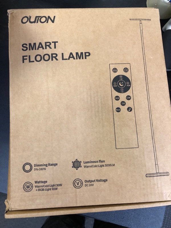 Photo 1 of OUTON Smart Floor Lamp, 30W/3000LM Bright LED RGB Torchiere Floor Lamp, Works with Alexa Google Home, 16 Million DIY Colors, Music Sync, Standing lamp for Living Room, Bedroom, Gaming Room (Black)