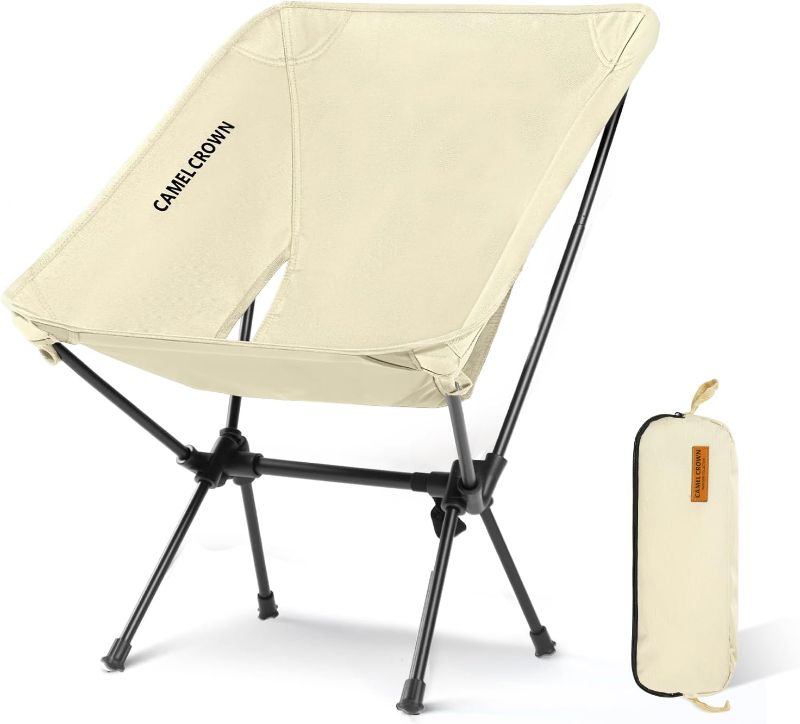 Photo 1 of CAMEL CROWN Portable Camping Chair Folding Compact Lawn Lightweight Backpacking Chair with Carry Bag for Outdoor Hiking Beach Travel Picnic Festival White