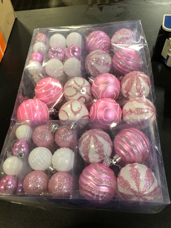 Photo 1 of 100Pcs Christmas Balls Ornaments Set, Shatterproof Christmas Decorations with Hand-held Gift Package for Xmas Tree/Holiday/Wedding/Holiday/Party Decor (Pink & White)