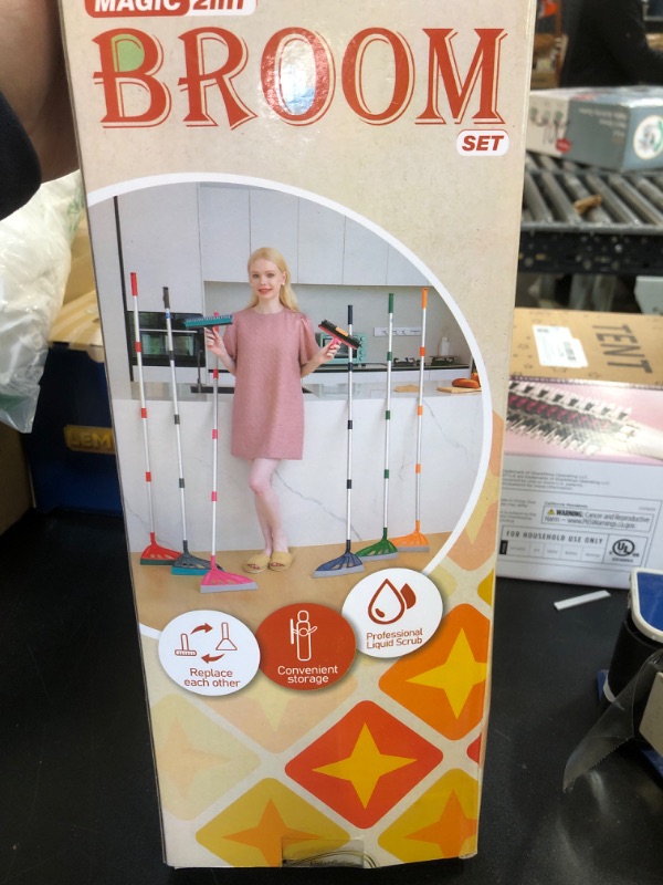 Photo 1 of Magic Air Broom Sweeper Household Silicone Broom, Multifunction Squeegee with 2 Heads Brush and Scrape, Magic Broom with Extra-Long Adjustable Aluminum Handle for Floor, Glass, Tile (Ocean Blue)