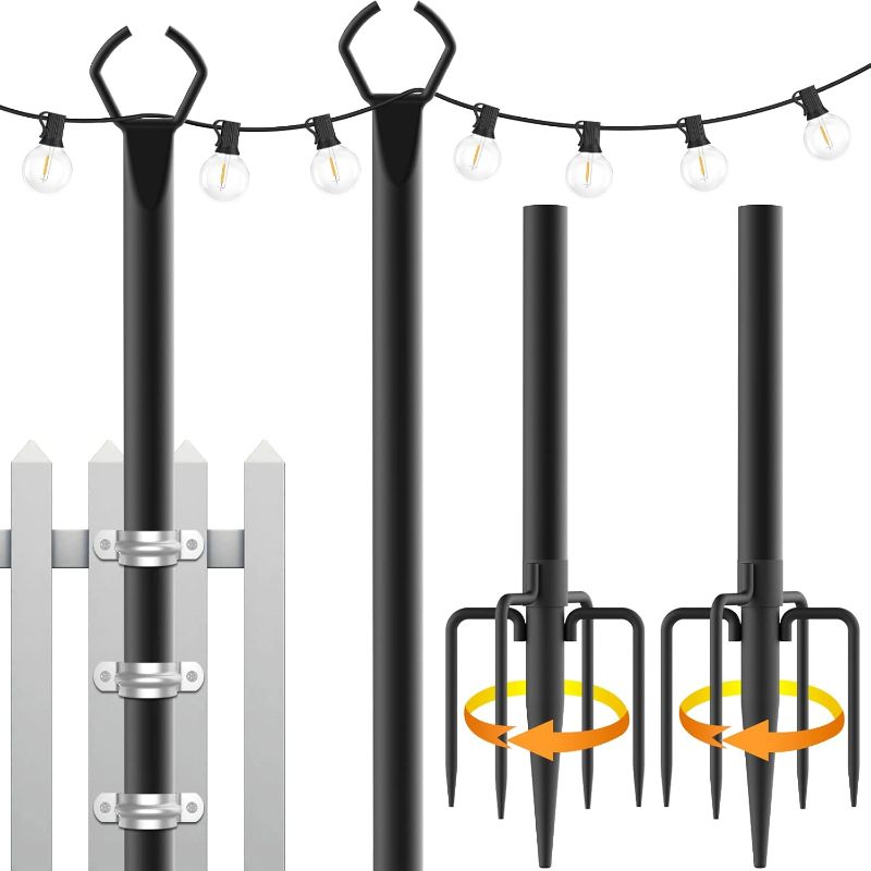 Photo 1 of 2 Pack String Light Poles,10 Ft Light Poles for Outside String Lights,Outdoor Light Poles with Fork,Metal Poles Stand for Patio Deck Backyard